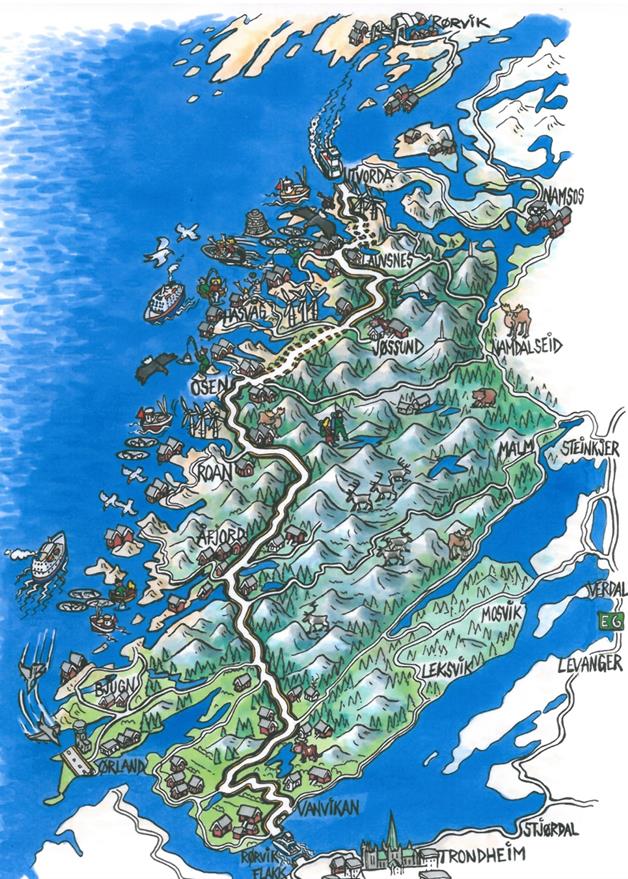 SAMFERDSEL Riksveg 1 FOLLA Rørvik Namsos E6 Steinkjer Nabo med Folla. Meget gode båtforbindelser midt i Norge.