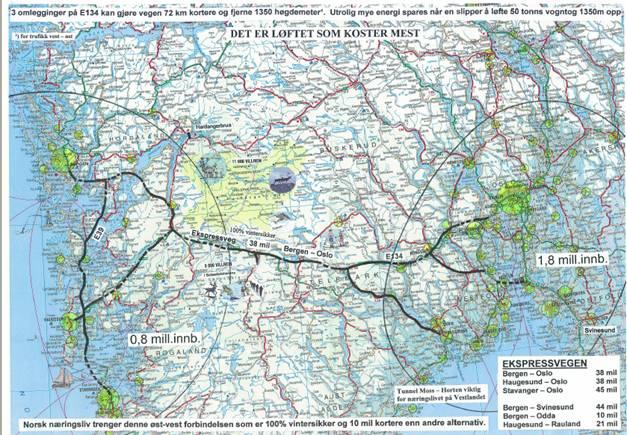 6.4 Framskrivinger Planlagte veiprosjekter Ekspresseveien Bergen - Oslo Fra enkelte hold arbeides for «Ekspressveien Bergen- Odda Haukelifjell-Oslo».