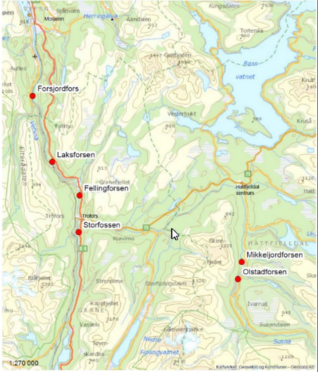 VEFSNA - LAKSETRAPPER Det er 16 laksetrapper i regionen, 14 i Vefsna Det er et etterslep på nødvendig vedlikehold og oppgraderinger.