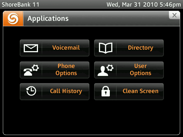 ShoreTel IP Phone 655 Brukerhåndbok Applikasjonsgalleri Katalog Telefonalternativer Brukeralternativer Samtalelogg Rengjør skjermen Applikasjonsgalleri - beskrivelser Klikk på denne knappen hvis du
