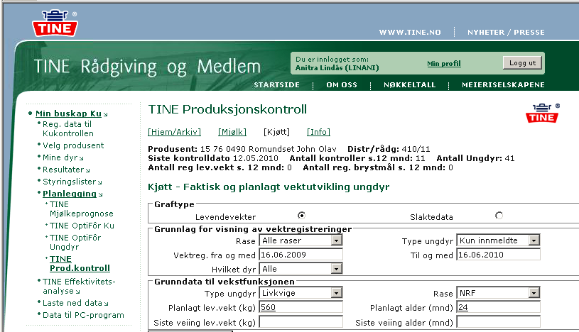 2) Anbefalt vektutvikling og hold Anbefalt vektutvikling: Avhengig av mål for alder og vekt ved kalving I