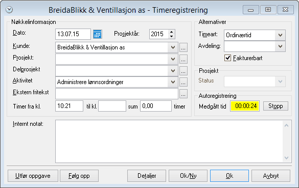 158 Periode Hvis dere bruker arbeidsperiode, registreres det her. Dato Det foreslås automatisk den datoen du står på i kalenderen. Hvis dere ikke står på dagens dato, fungerer ikke klokken.