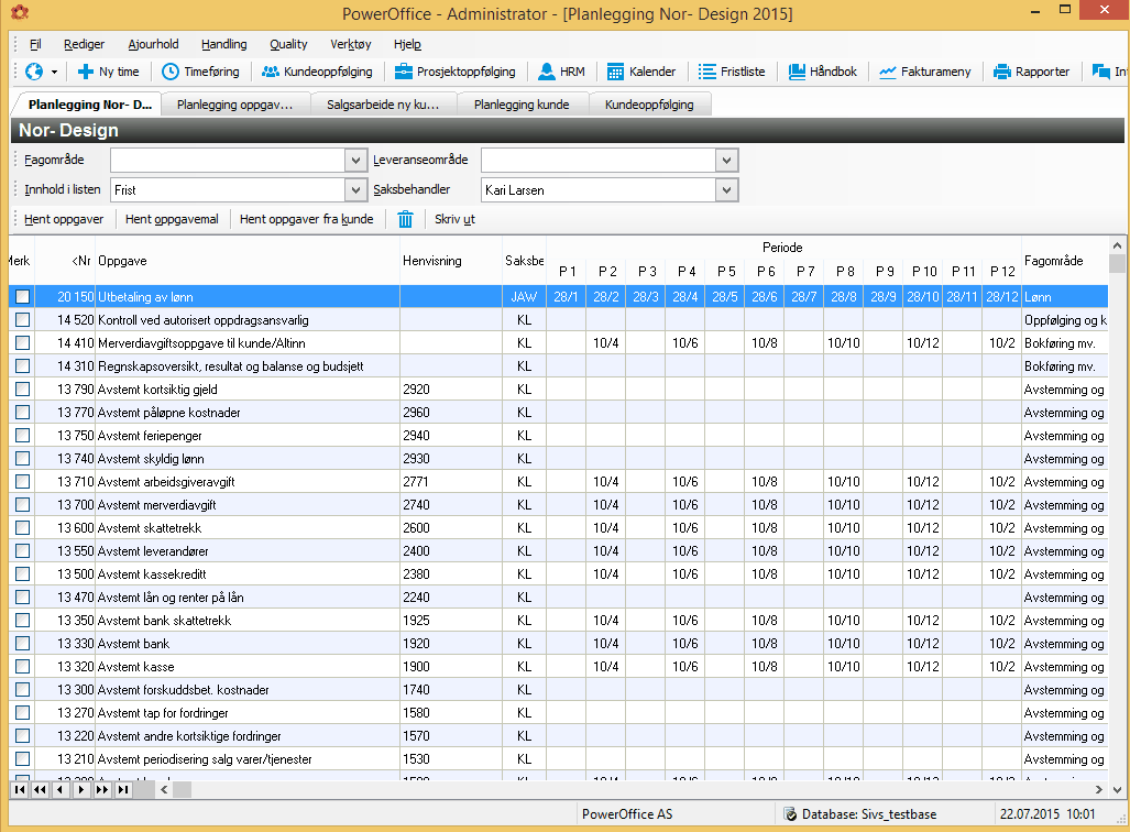 280 11.3 Planlegging av oppgaver på kunden Når du skal planlegge oppgaver på kunden har du flere muligheter: 1.