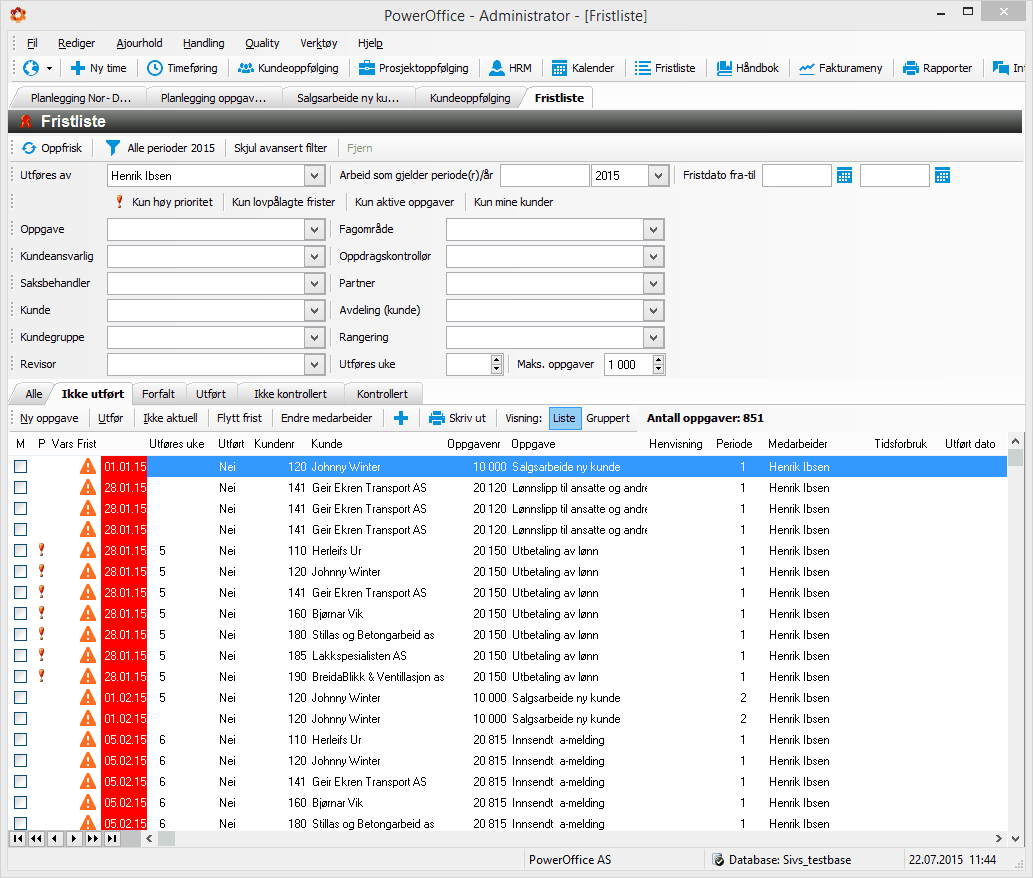 294 Fra Fristlista kan du utføre en oppgave ved å dobbelklikke på den aktuelle oppgaven, eller bare trykke Utfør hvis du ikke skal legge ved dokumentasjon. Du kan også legge til nye oppgaver.