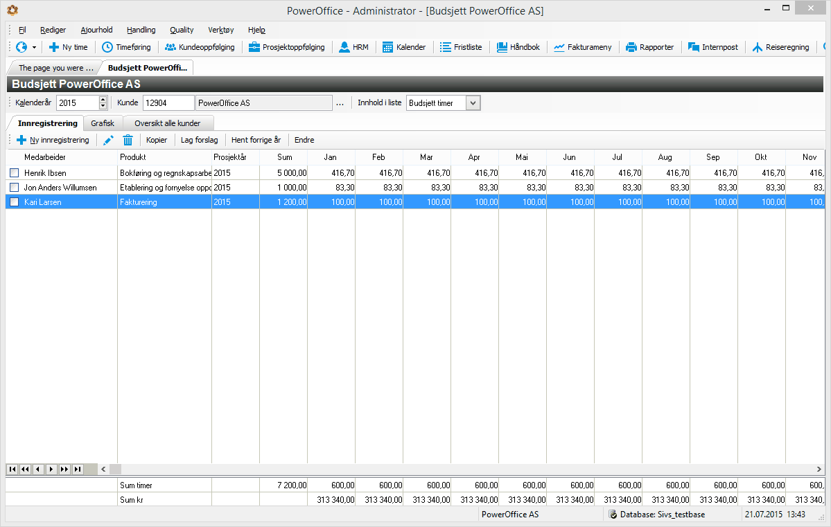 326 Innholdet i listen kan vises i Budsjett kr og Budsjett timer.