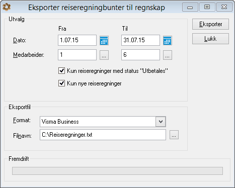 388 Følgene felter overføres: Buntheading: @WaBnd: (Descr, ValDt, SrcTp, SrNo) Fra PowerOffice Til Visma Business Reiseregningnr Descr Reiseregningdato ValDt Fast verdi 12 (import) eller