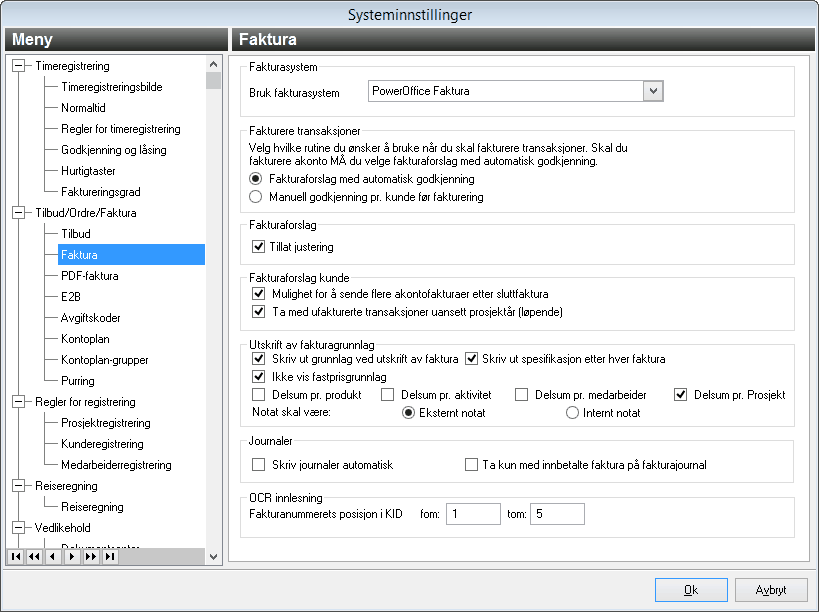 Systeminnstillinger 49 PDF-Faktura Hvis du ønsker å sende faktura vie e-post isteden for i papirformat, gjør du innstillinger for dette her.