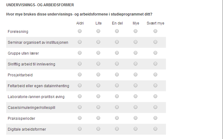 Variabelnavn Variabel labels N svart N obs Obs sysmis % sysmis Obs uma % uma % besvart "System missing" "Vet ikke" Q11_KarMal_ny Karaktermål 16386 17590 1204 6,8 0 0,0 93,2 Q12_1VilletSP