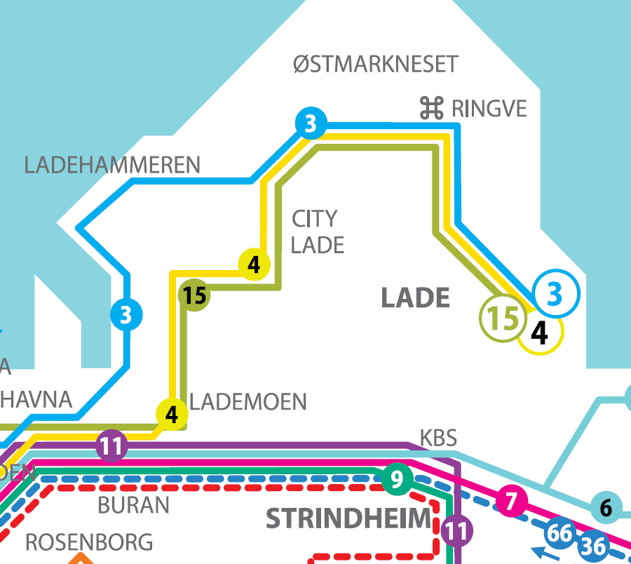 Figur 3: Utsnitt av rutekart ved Lade (Atb.