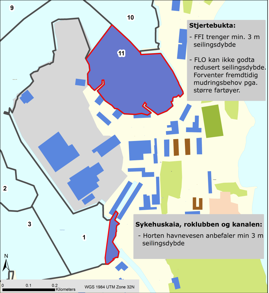 DET NORSKE VERITAS Rapport for Horten Kommune Tiltaksplan for Horten Indre Havn MANAGING RISK Figur 47: Områder hvor det er mottatt innspill vedrørende seilingsdyp som det må tas hensyn til ved valg