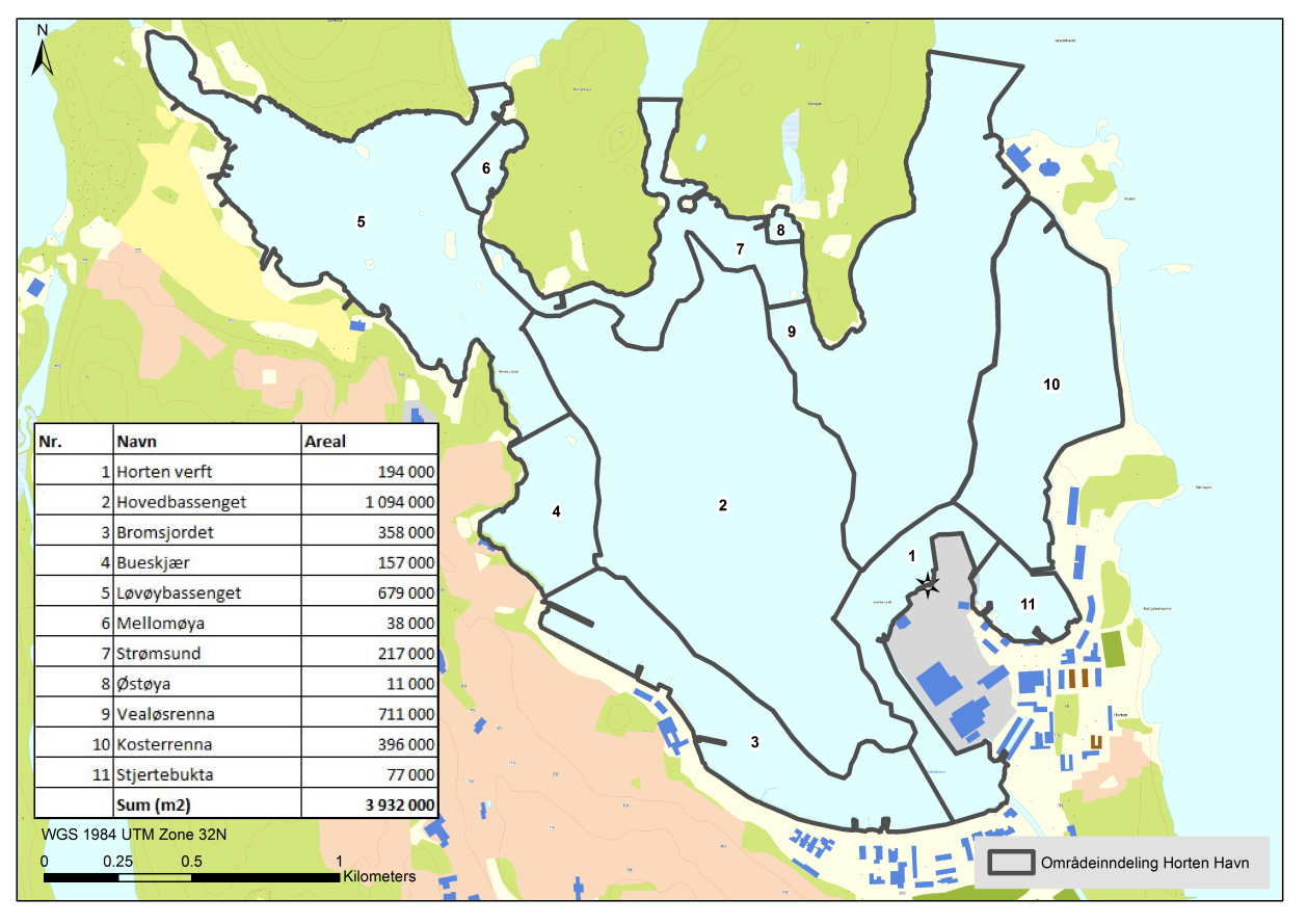 DET NORSKE VERITAS Rapport for Horten Kommune Tiltaksplan for Horten Indre Havn MANAGING RISK På figuren nedenfor vises hvor de forskjellige delområdene er lokalisert i Horten Indre Havn.