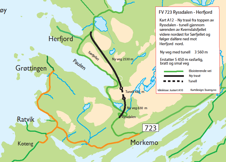 14 Alt 10 Ny veg Herfjord - Morkemo til Ryssdal topp (ide Gisle Herfjord / Knut) 3560 m ny veg a 30.000.- Kr.