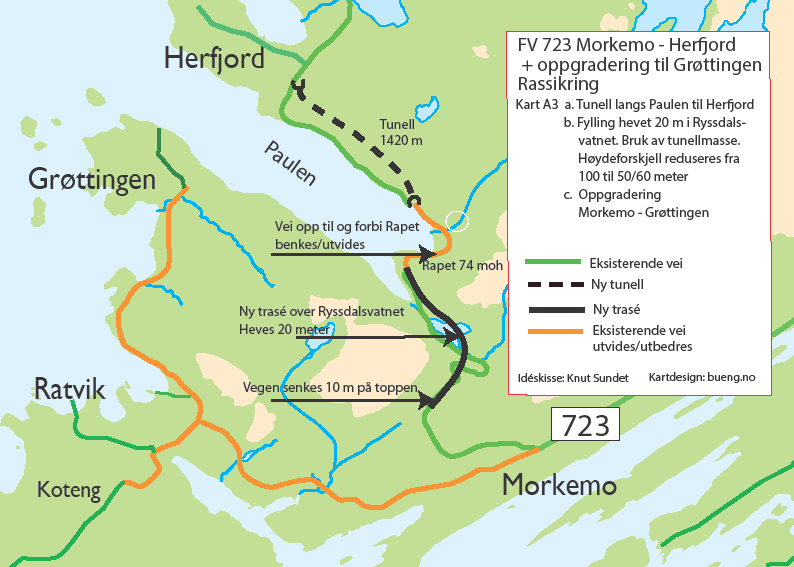 8 Alt 4 Morkemo - Herfjord ( lang tunell) med oppfylling av Ryssdalsvatnet. (Gir samme effekt på trafikksikkerhet og fremkommelighet som alt 3) Ca 14200 m tunell Haltstrand/Herfjord a kr 130 000.