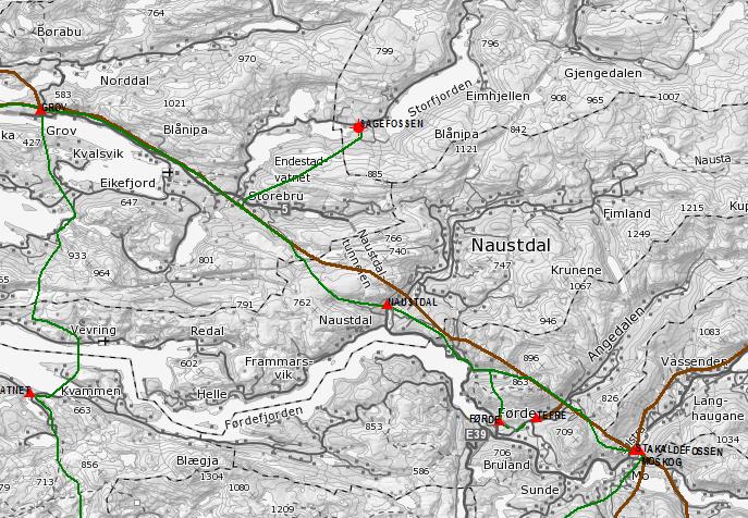 Ny 132kV Storebru - Gjengedal Ny trafostasjon i Naustdal Figur 27 Nettskisse Grov - Moskog Restrukturering Grov - Moskog Etter bygging av ny sentralnettleidning 420kV Sogndal Ørskog er det mogeleg