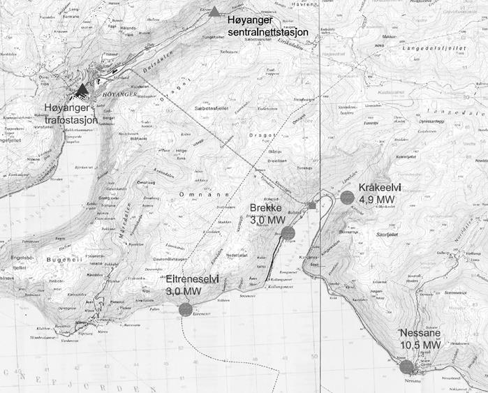 Småkraftplanar Leveringssikkerheit Avvikling av eldre kraftverk i samband med bygging av Eiriksdal kraftverk medfører lengre periodar der lokal produksjon ikkje sikrar N-1 for Høyanger.