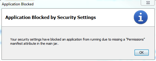 Application blocked Dukker denne feilmeldingen opp når du forsøker å hente eller sende filer må det legges til en adresse i unntakslisten i Java Control Panel.