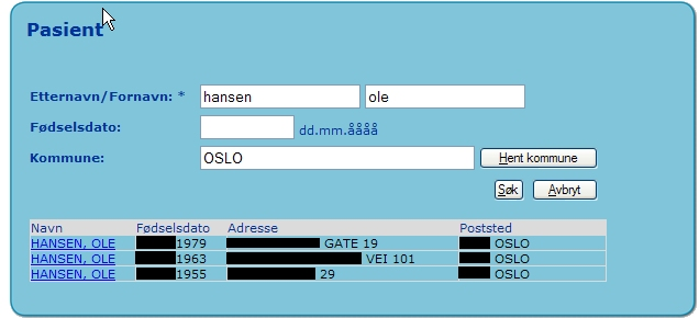 kan resultere i en liste med flere pasienter.