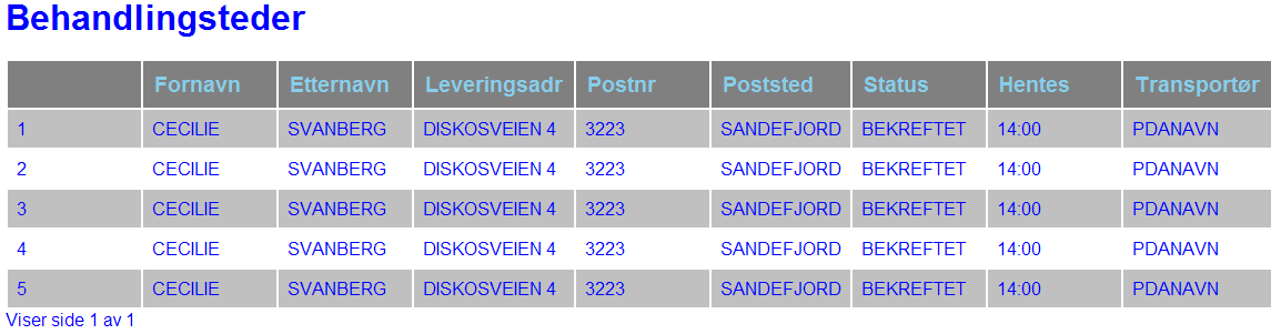 9 Ditt behandlingssted Når rekvirent velger Ditt behandlingssted i rekvisisjonsmodulen vises modulen i et eget vindu (tilsvarende som for Transportstatus).