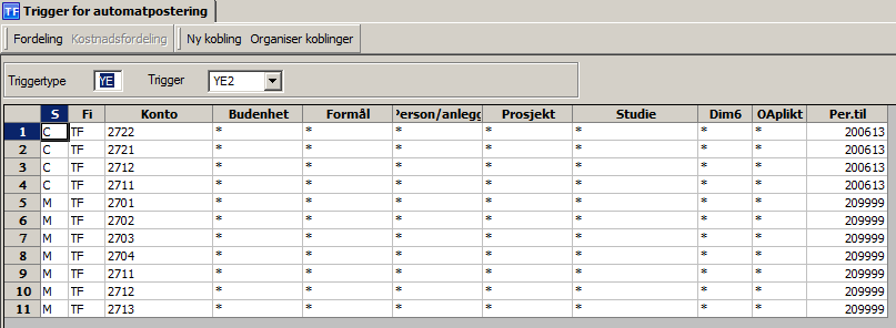 Det kan gjerne lages flere YE-triggere. Det er i så fall viktig at ingen triggere overlapper i hvilke konti de behandler.