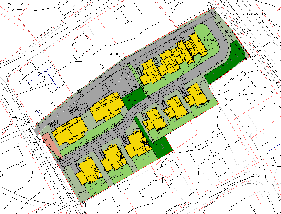 støyfaglig utredning pga. E6. 6 Beskrivelse av planforslaget 6.1 Planlagt arealbruk Innen for planområdet skal det legges til rette for boligformål med tilhørende lekeplass, internvei og parkering.