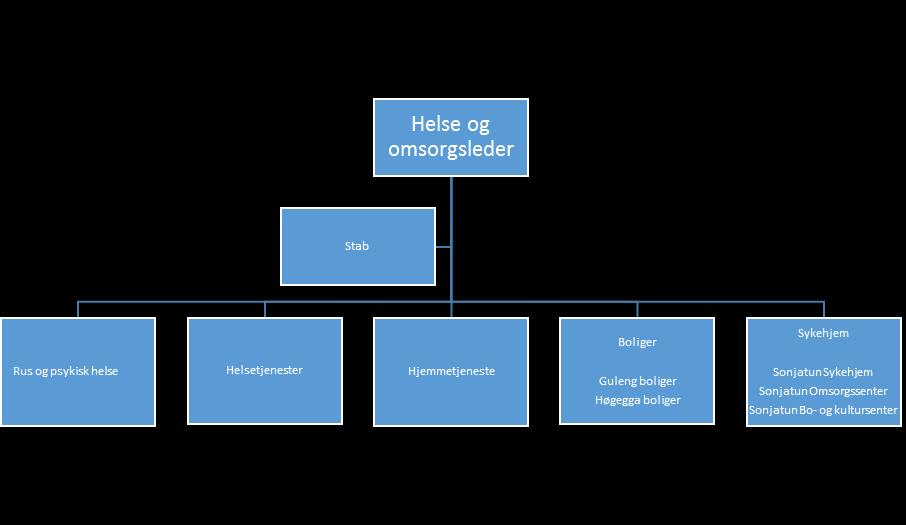 32 else- og omsorgssektor Ansvårsområ de Helse og omsorg er organisert i en sektor med 8 virksomheter og en stabsfunksjon.