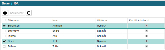 Dette kan enklest kontrolleres ved å sjekke forhåndsvisning, vi har forslag til to metoder: a) Gå til Karakter Vitnemål Skriv ut vitnemål - marker en klasse Elever marker elevene - trykk på