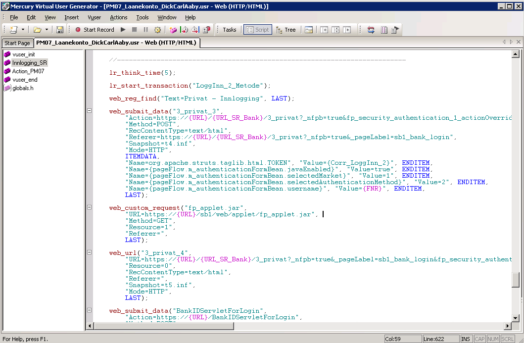 Script i VuGen - Parametrisering Ønsker å logge inn med