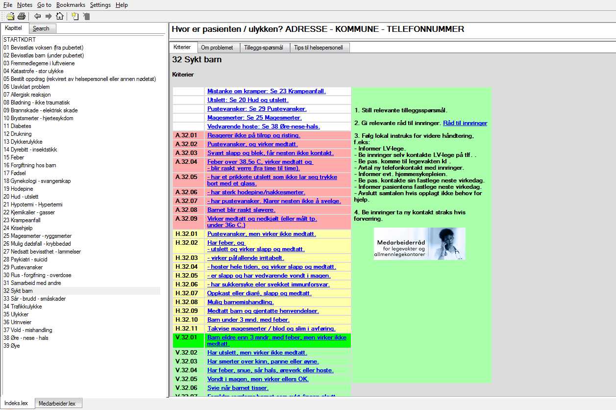I Medisinsk indeks kan du gå videre med aktuell problemstilling.