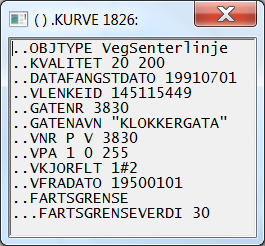 2.5.1 : VegSenterlinje / Kjørebane Oppslag/Detaljer Objekttypen VegSenterlinje benyttes der vegen består av bare 1 kjørebane.