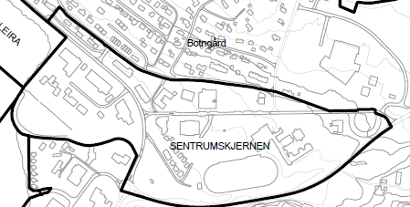 4 Beskrivelse av planområdet 4.1 Beliggenhet Området ligger nord for Fylkesvei 710 og Botngårdselva, og sør for Sentrumsveien.