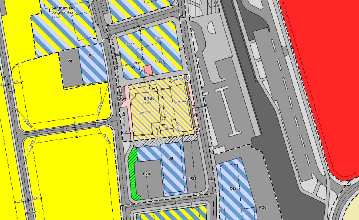 Moerveien 10 Trafikkanalyse Side 16 4.2 Gjeldende regulering Planområdet er i dag regulert til bolig / forretning / kontor Figur 10 : Gjeldende regulering (Kilde : Ås kommune).