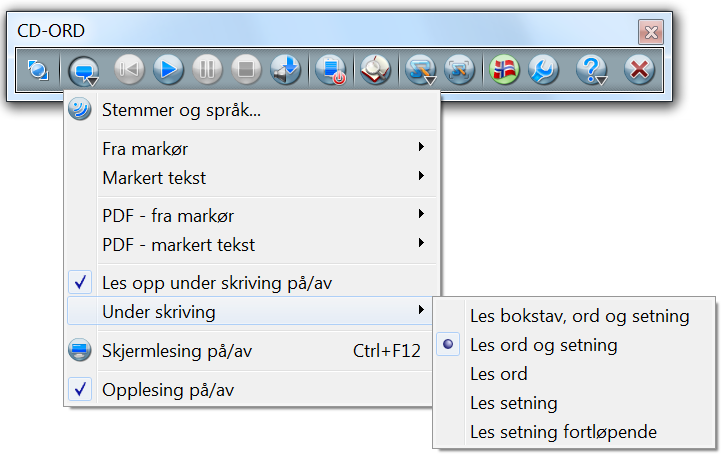 PDF-dokumenter Med CD-ORD får du også markering av ord eller setninger ved opplesning også fra pdf-dokumenter.
