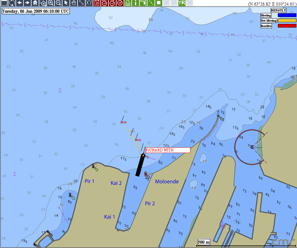 Statens Havarikommisjon for Transport Side 10 Figur 6: Et av flere forsøk på kaitillegg i perioden 0700 0755. AIS-informasjon fra Kystverket.