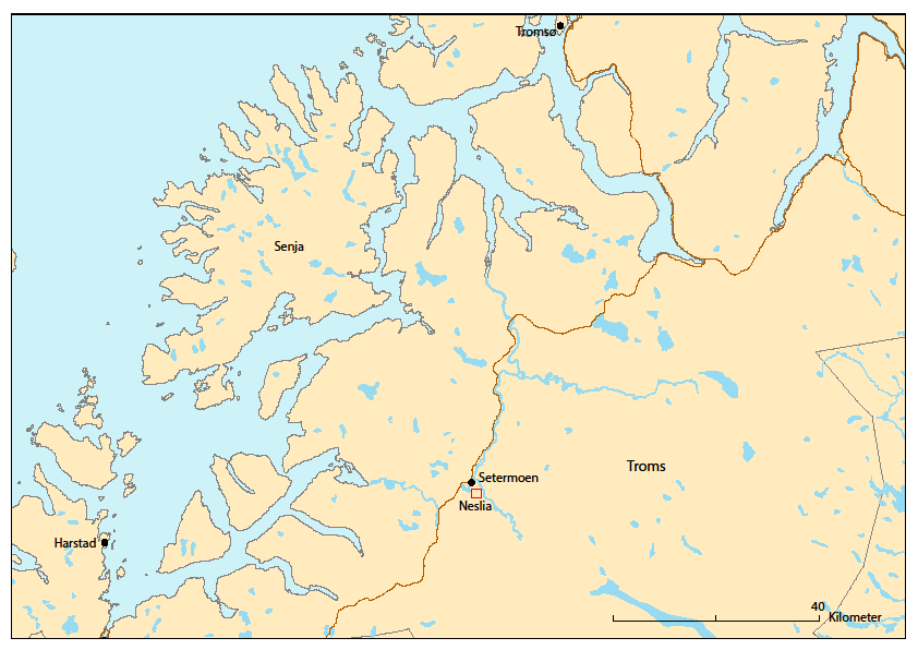 Figur 1 Kart viser beliggenheten til kulturminneområdene i Setermoen skytefelt. Illustrasjon Johan- Terje Hole 2013 2. Forløp, tidsrom og personale elve utgravningene ble gjennomført i tidsrommet 17.