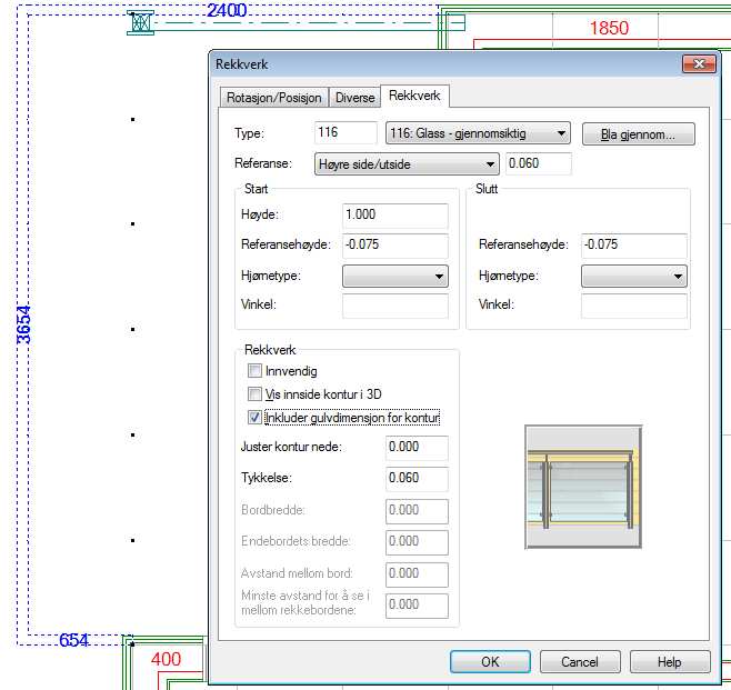 10... Kapittel 5 19.07.2012 Søyle, drager og balkongrekke DDS-CAD Arkitekt Byggmester - innføring versjon 7 Neste punkt (til venstre 2.4m) inngis ved å klikke piltast til venstre [ ] og angi 2.4 m.