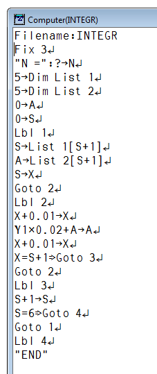 Dette korte programmet lar x variere fra 0 til 4 som legges på liste 1 Verdiene til den deriverte plasseres på liste 2 I dette eksemplet velger vi N = 3 som gir følgende lister: Vi tegner grafen og