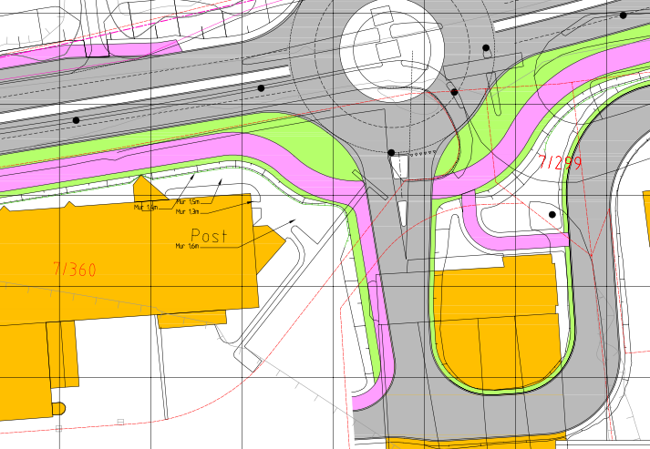 4 Figur 6. Detalj av plan for alt. 2b forbi eiendom 7/36 og 7/397 3.3 Tilknytning til internveg på Midtstranda.