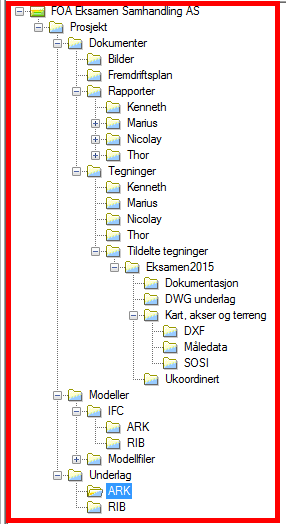 2.3.Mappestruktur Under prosjekt skal alt av filer lagres på et prosjekthotell (Byggeweb). Dette er for å sikre god flyt av informasjon mellom fag, og struktur på filer til overlevering.