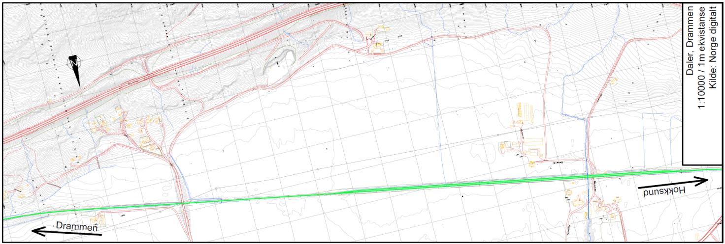 3.4 Alternativ 4 Daler Området ligger ca 6,2 km fra Drammen, sør for jernbanen. I kommuneplanen til Nedre Eiker er Daler regulert til LNF-område, og benyttes i dag til jordbruk.