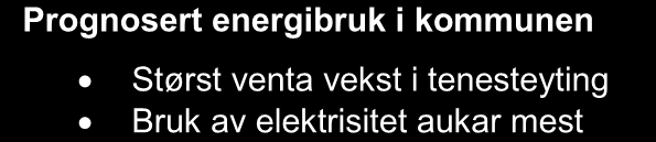 GWh GWh Energiutgreiing Jølster kommune 2013 4 UTVIKLING ENERGIBRUK Her har vi laga prognose for en sannsynleg utvikling av energietterspurnaden fordelt på energiberarar og brukargrupper i kommunen.