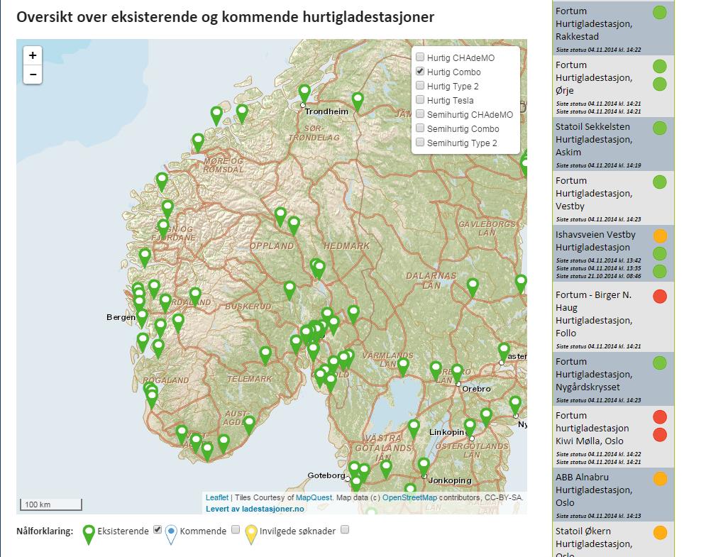 Hurtigladere oversikt ladestasjoner.