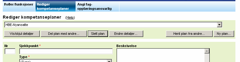 Rediger kompetanseplaner Opprette en ny