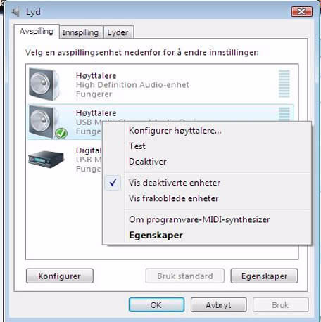 Widows Vista Widows XP (Eksempelbilde) Skjermbilde for edrig av lydehet Velg Update Support (Oppdaterigsstøtte) Merk