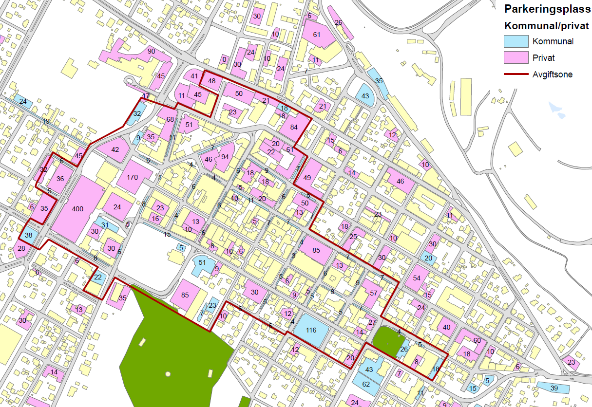 Figur 7. Areal som beslaglegges av private parkeringsplasser i Sarpsborg sentrum. (Kilde: TØI rapport 1141/2011) Figur 8.