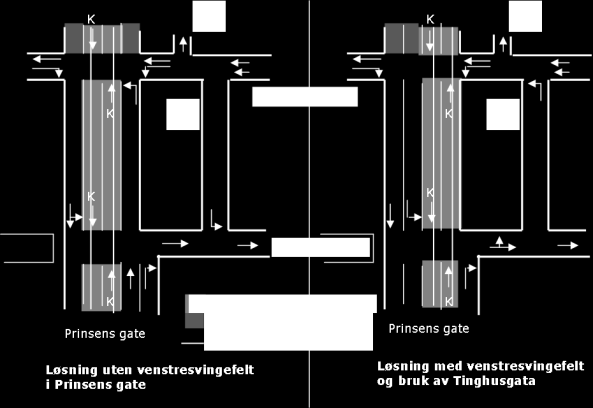 38-(99) MULIGHETSSTUDIE Figur 16 Forslag til trafikkløsning i Prinsens gate 2.