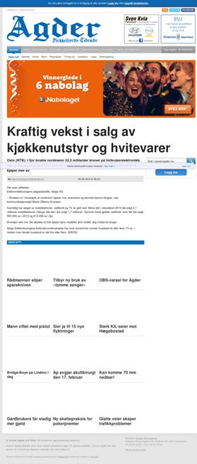 Kraftig vekst i salg av kjøkkenutstyr og hvitevarer Avisen Agder (15 like treff), 09.02.2016 06:37 (Oppdatert 09.02.2016 08:40) Hans.Cosson-Eide@ntb.