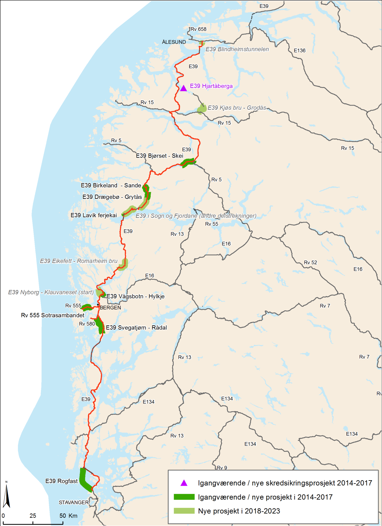 for Ålesund, vil vegstrekningene utenfor tunnelen bli utvidet til