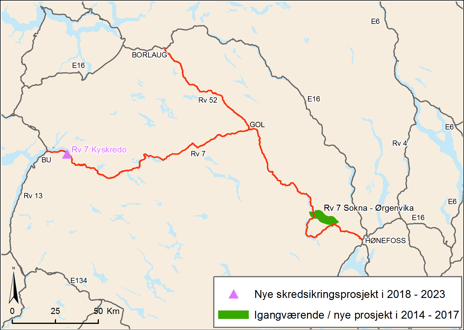 Prioriteringer på ruten Perioden 2014-2017 Utbyggingen av rv 7 Sokna Ørgenvika som startet i 2011, ventes åpnet for trafikk sommeren 2014.