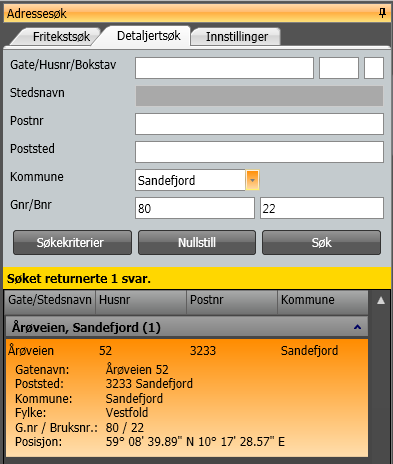 Utvidet adresse-funksjonalitet Mulig å søke på