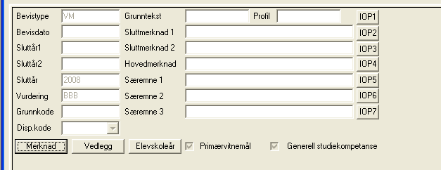 Variabel Feltnavn Definisjon Gyldige koder VMM-merknad Merknad (på vitnemålsfliken). Vitnemålsmerknadsteksten Gyldig tekst er gitt av Utdanningsdirektoratet gjennom Grep.